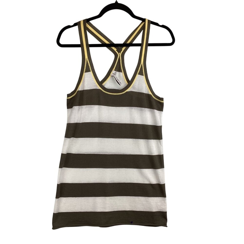 Michael Stars Sweater Tank Size OS One Size Cotton Striped Racerback Olive/White